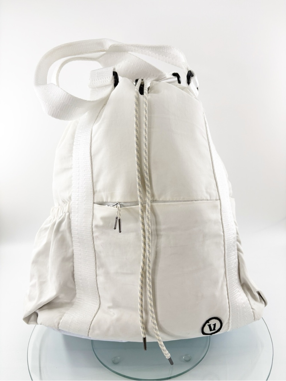 Vuori V1 Convertible Tote Bag White Backpack Tote Nylon Drawstring Travel Gym OS
